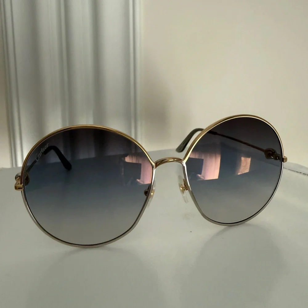 New Cartier CT0360S 001 gold/Silver grey blue sunglasses round classic (no case)